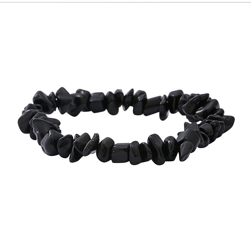Black Obsidian Beaded Stretch Bracelet and Beaded Necklace (18 Inches) in Sterling Silver 170.00 ctw