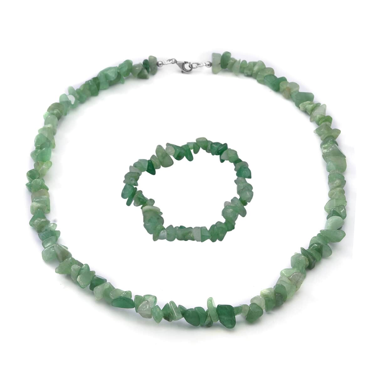 Green Aventurine Beaded Stretch Bracelet Beaded Necklace 18 Inches in Sterling Silver 170.00 ctw image number 0