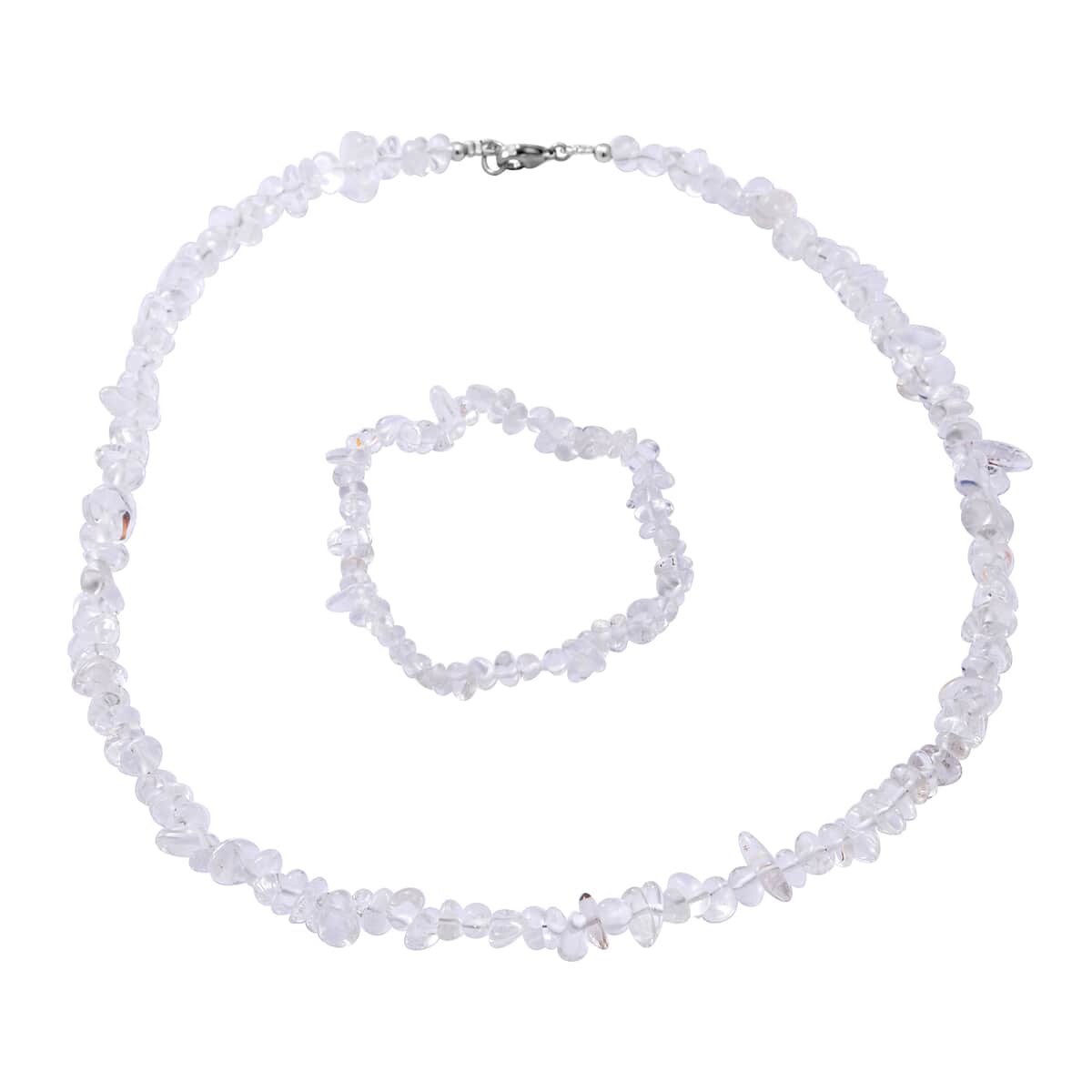 Crystal Quartz Beaded Stretch Bracelet and Beaded Necklace 18 Inches in Sterling Silver 170.00 ctw image number 0