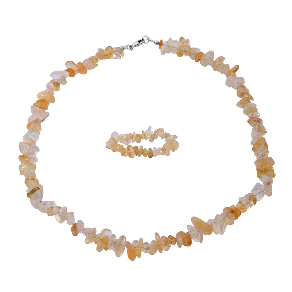 Yellow Quartzite Beaded Stretch Bracelet and Beaded Necklace 18 Inches in Sterling Silver 170.00 ctw image number 0