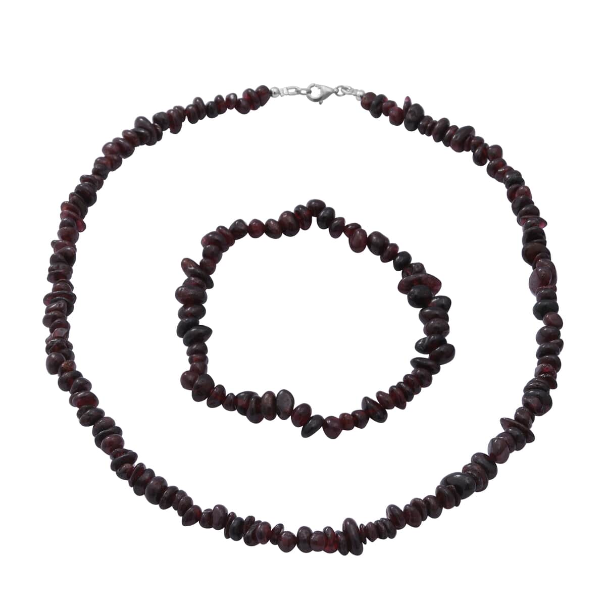 Mozambique Garnet Beaded Stretch Bracelet and Beaded Necklace 18 Inches in Sterling Silver 170.00 ctw image number 0