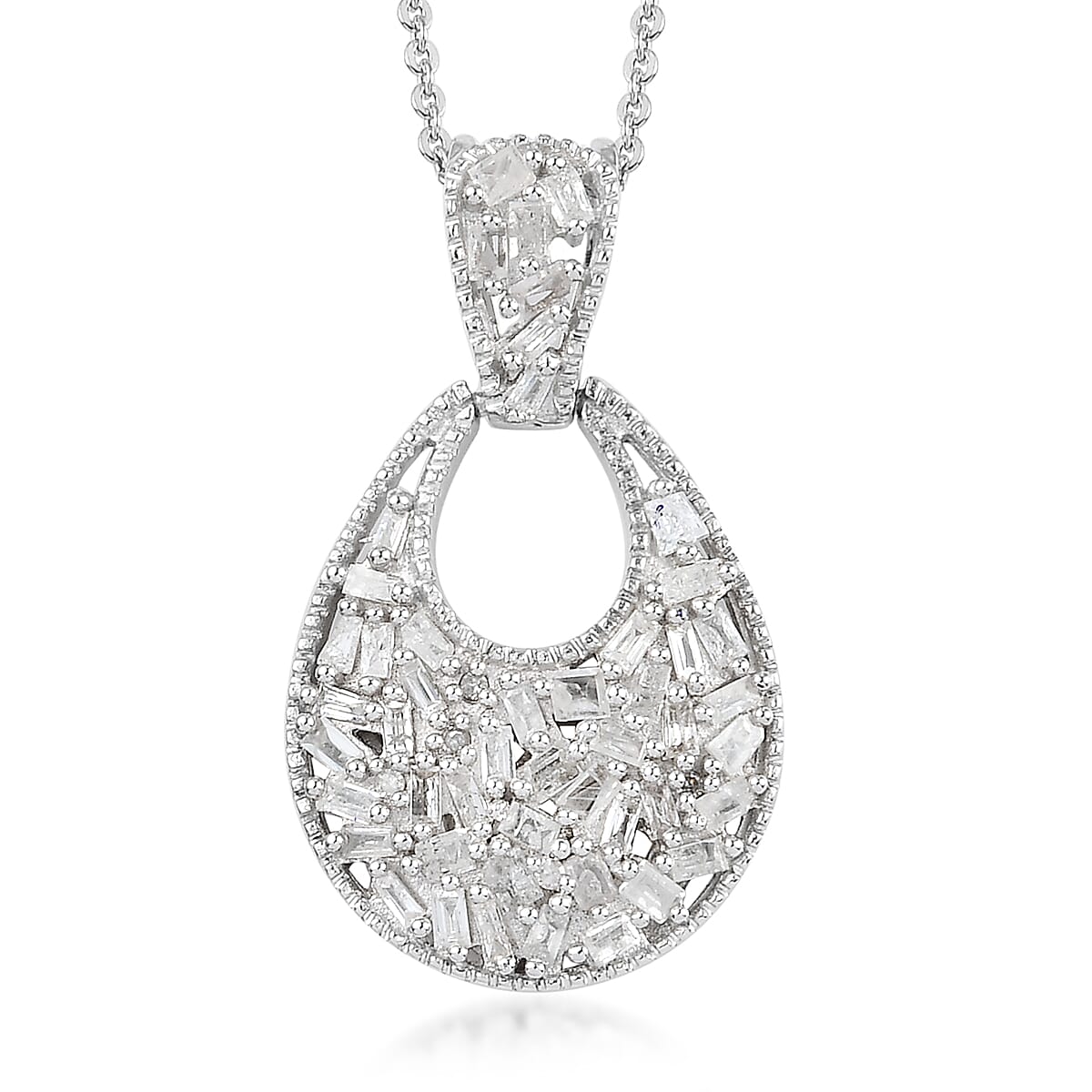 Diamond Pendant Necklace 20 Inches in Platinum Over Sterling Silver 0.50 ctw