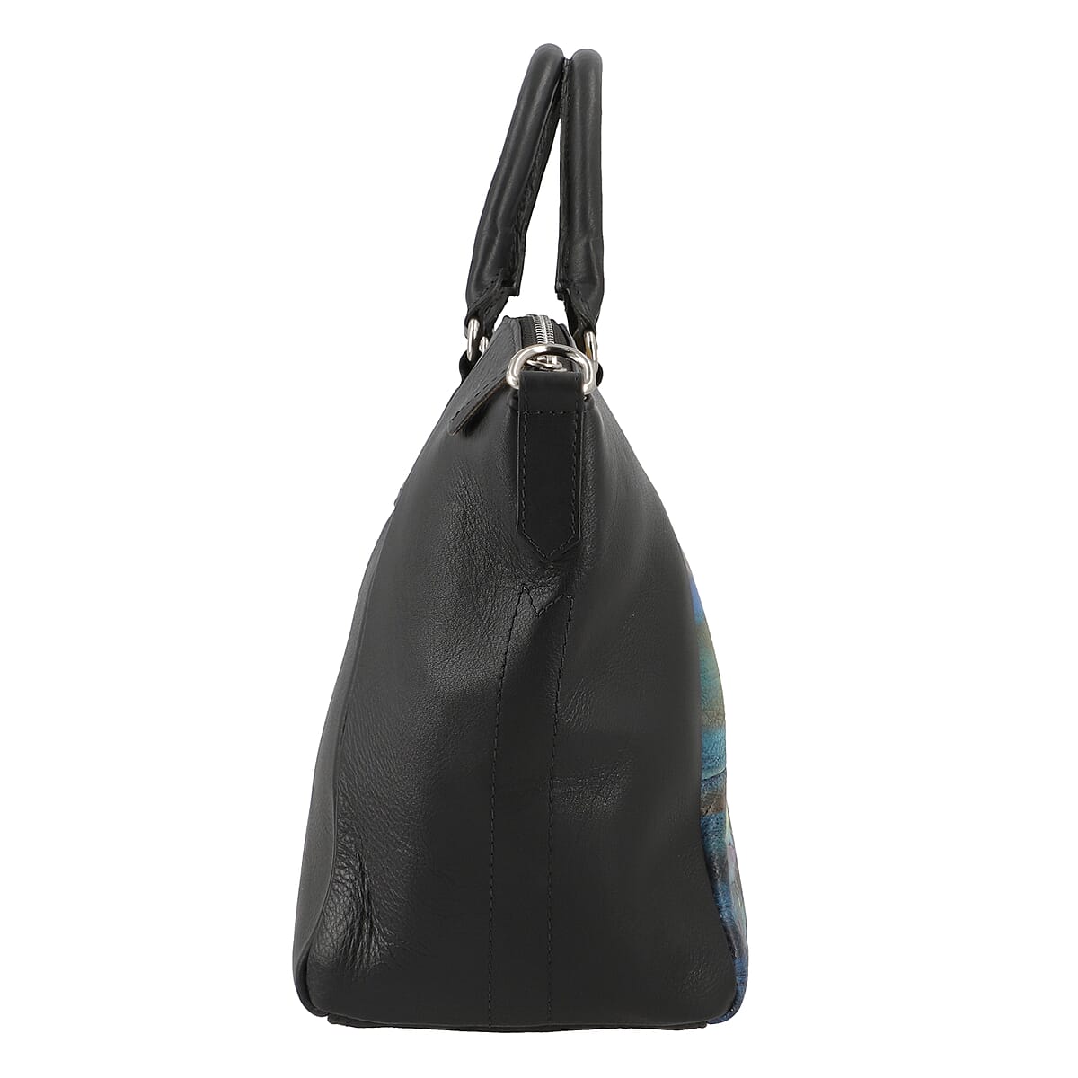 SUKRITI Black River Landscape Pattern Genuine Leather Satchel Bag with Matching Silk Scarf image number 4