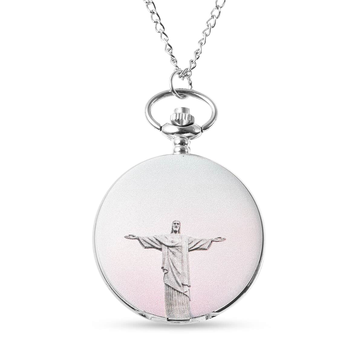 STRADA Japanese Movement 3D Christian Pattern Pocket Watch in Silvertone with Chain (31 Inches) image number 0