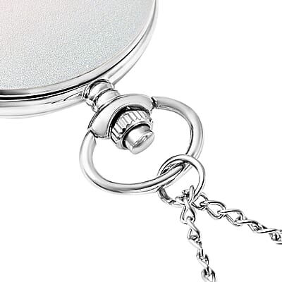 Strada Japanese Movement 3D Christian Pattern Pocket Watch in Silvertone with Chain (31 Inches)