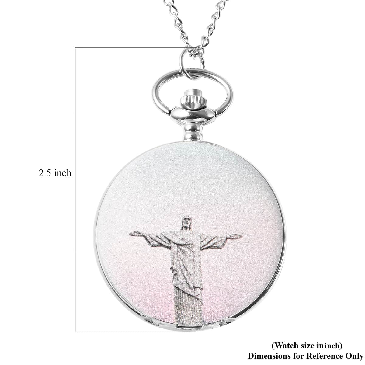 Strada Japanese Movement 3D Christian Pattern Pocket Watch in Silvertone with Chain (31 Inches) image number 5