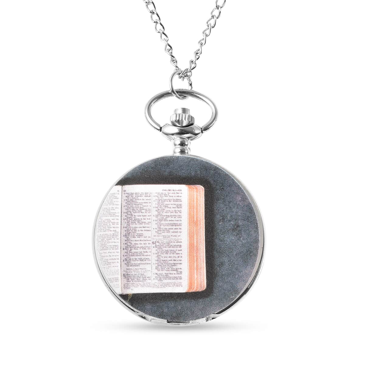 Strada Japanese Movement The Biblical Book Inspired 3D Pattern Pocket Watch in Silvertone with Chain (31 Inches) image number 0