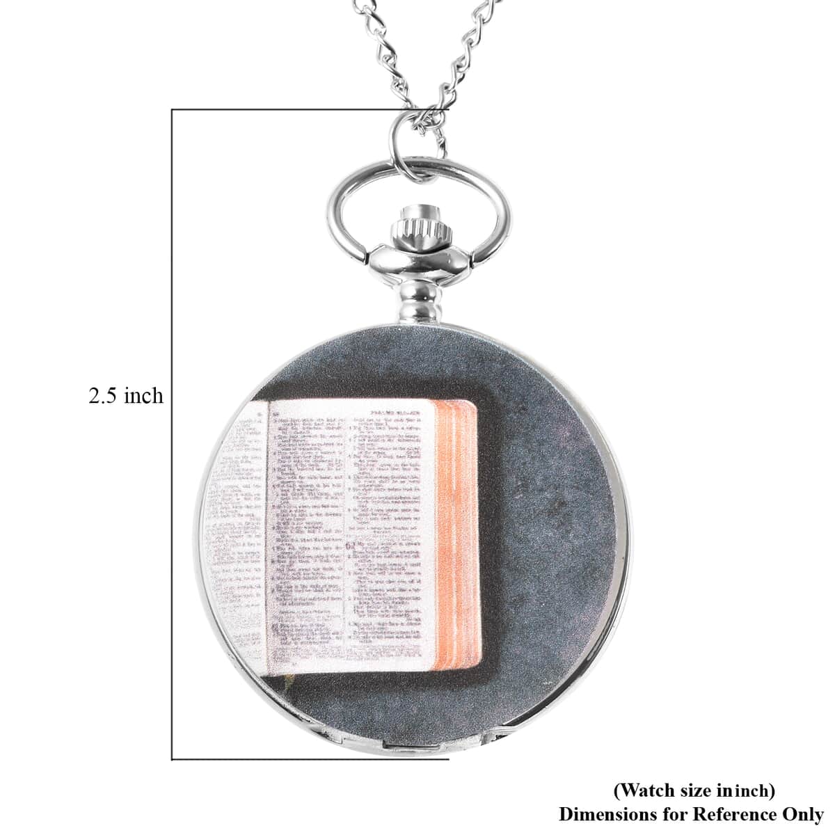 Strada Japanese Movement The Biblical Book Inspired 3D Pattern Pocket Watch in Silvertone with Chain (31 Inches) image number 5