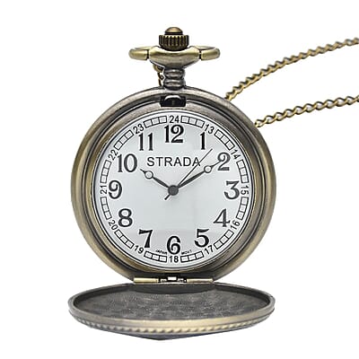 Strada Japanese Movement Antique Statue of Liberty with American Flag Pattern Pocket Watch with Chain 31 Inches