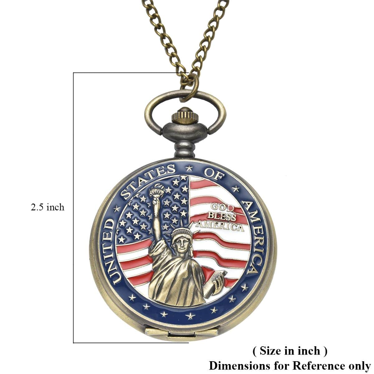 Strada Japanese Movement Antique Statue of Liberty with American Flag Pattern Pocket Watch with Chain (31 Inches) image number 6