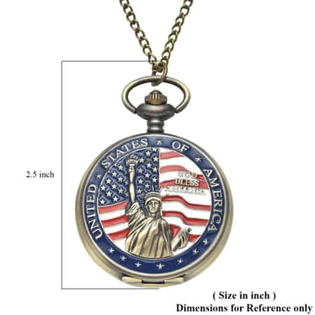 STRADA Japanese Movement Antique Statue of Liberty with American Flag Pattern Pocket Watch with Chain (31 Inches) (Ships in 5-7 Business Days) image number 6
