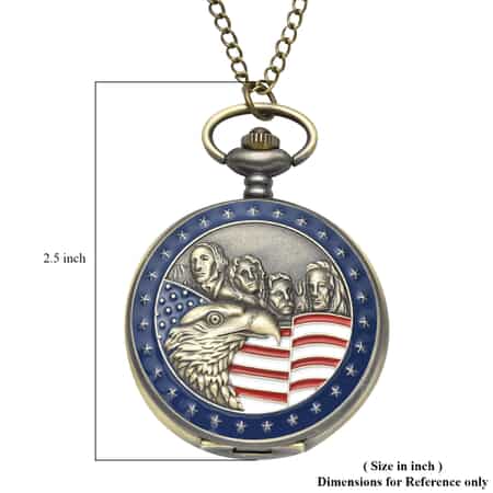STRADA Japanese Movement Antique Mt. Rushmore with Eagle Head and American Flag Pattern Pocket Watch with Chain (31 Inches) image number 6