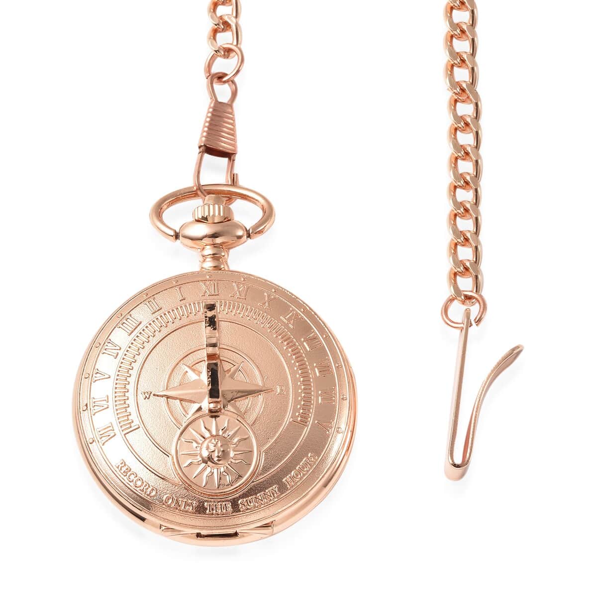 Strada Japanese Movement Compass Pattern Pocket Watch in Rosetone With Chain (14-18 Inches) (47.24 mm) image number 0