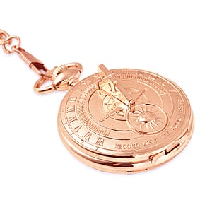 Strada Japanese Movement Compass Pattern Pocket Watch in Rosetone With Chain (14-18 Inches) (47.24 mm)