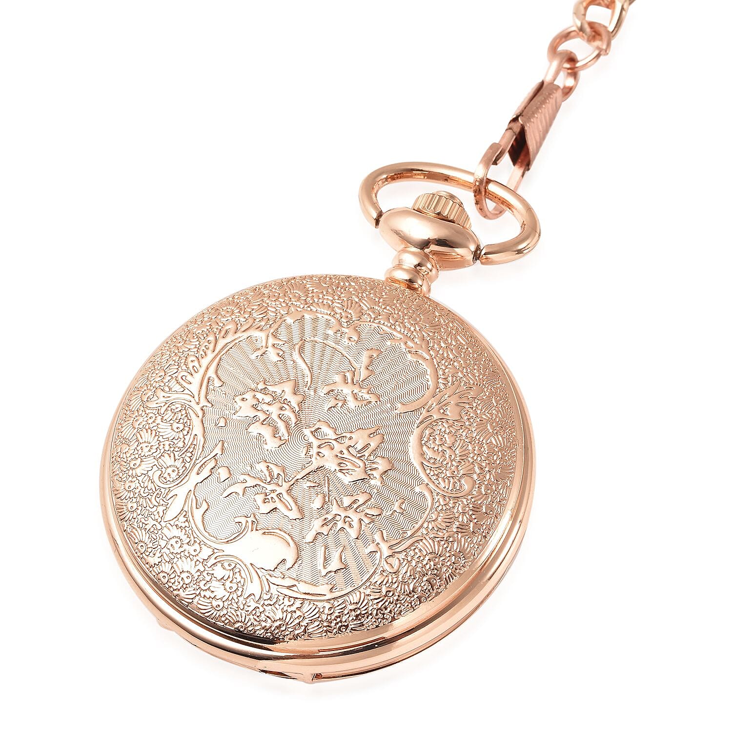Strada Japanese Movement Compass Pattern Pocket Watch in Rosetone With Chain (14-18 Inches) (47.24 mm)