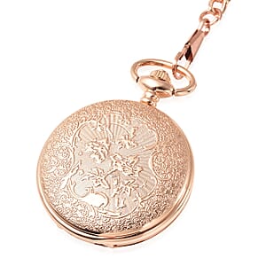 Strada Japanese Movement Compass Pattern Pocket Watch in Rosetone With Chain (14-18 Inches) (47.24 mm)