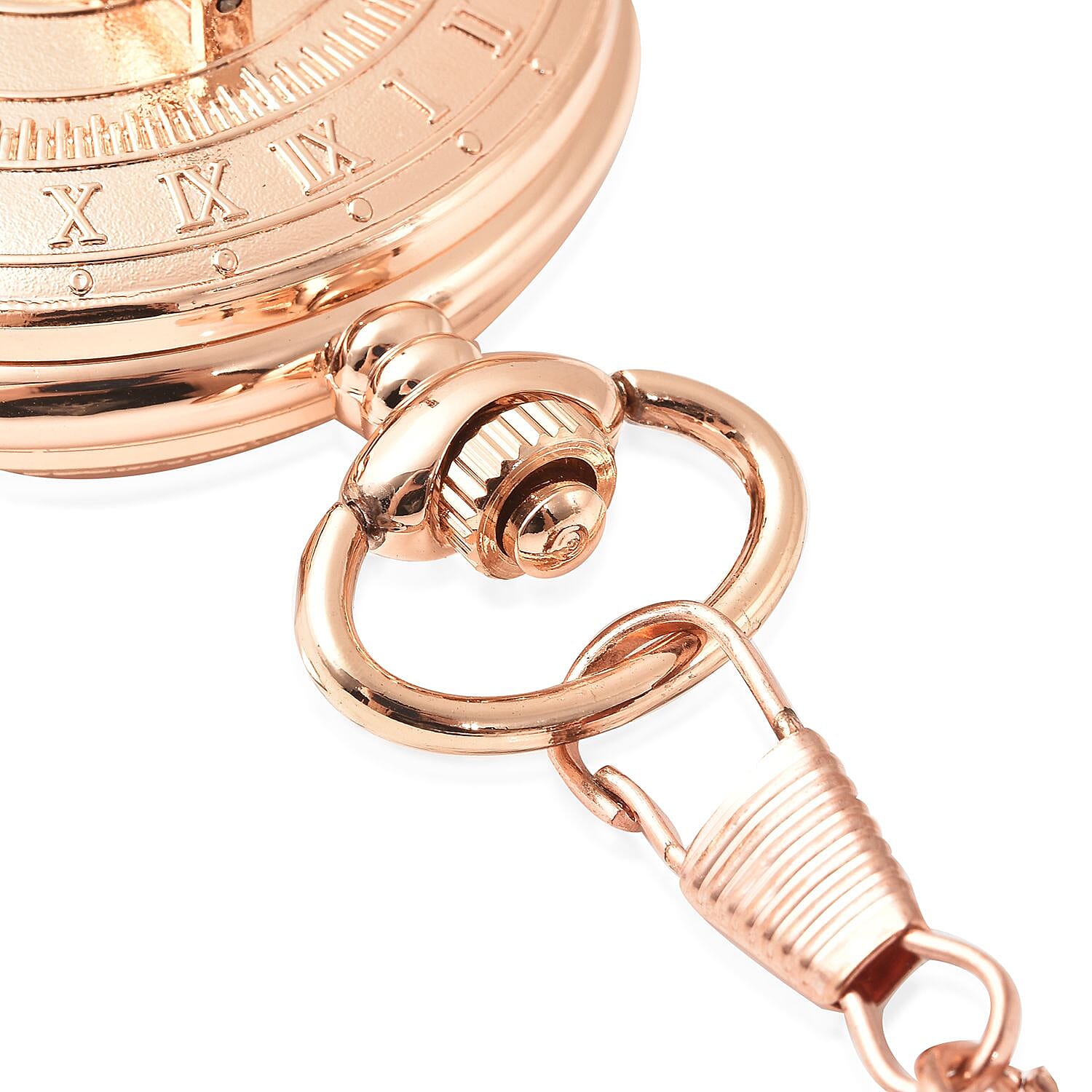 Strada Japanese Movement Compass Pattern Pocket Watch in Rosetone With Chain (14-18 Inches) (47.24 mm)