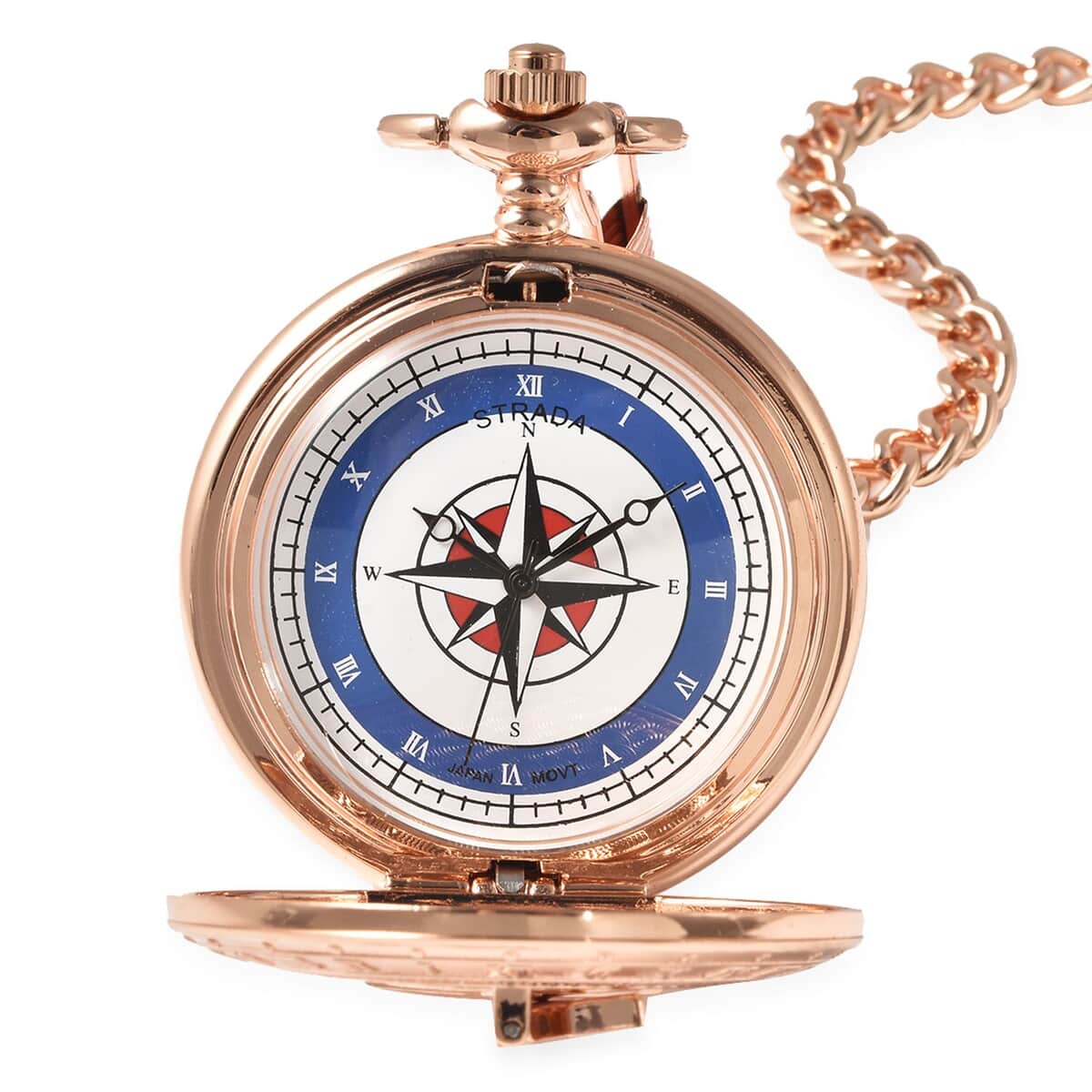 Strada Japanese Movement Compass Pattern Pocket Watch in Rosetone With Chain (14-18 Inches) (47.24 mm) image number 5