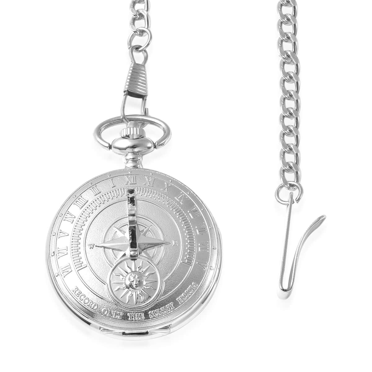 Strada Japanese Movement Compass Pattern Pocket Watch in Silvertone With Chain (14-18 Inches) (47.24 mm) image number 0