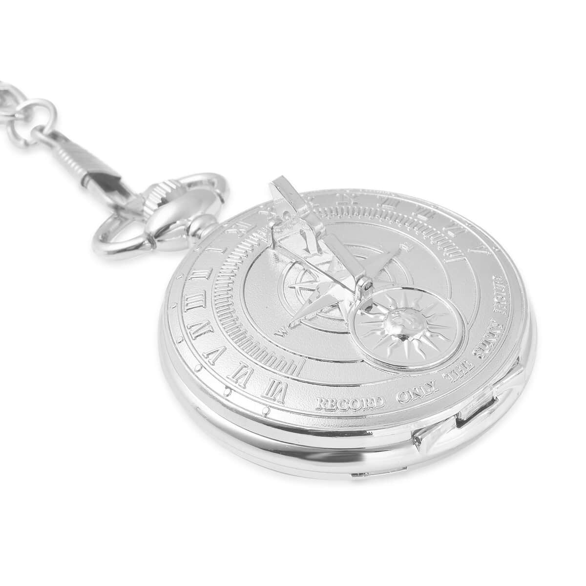 Strada Japanese Movement Compass Pattern Pocket Watch in Silvertone With Chain (14-18 Inches) (47.24 mm) image number 2