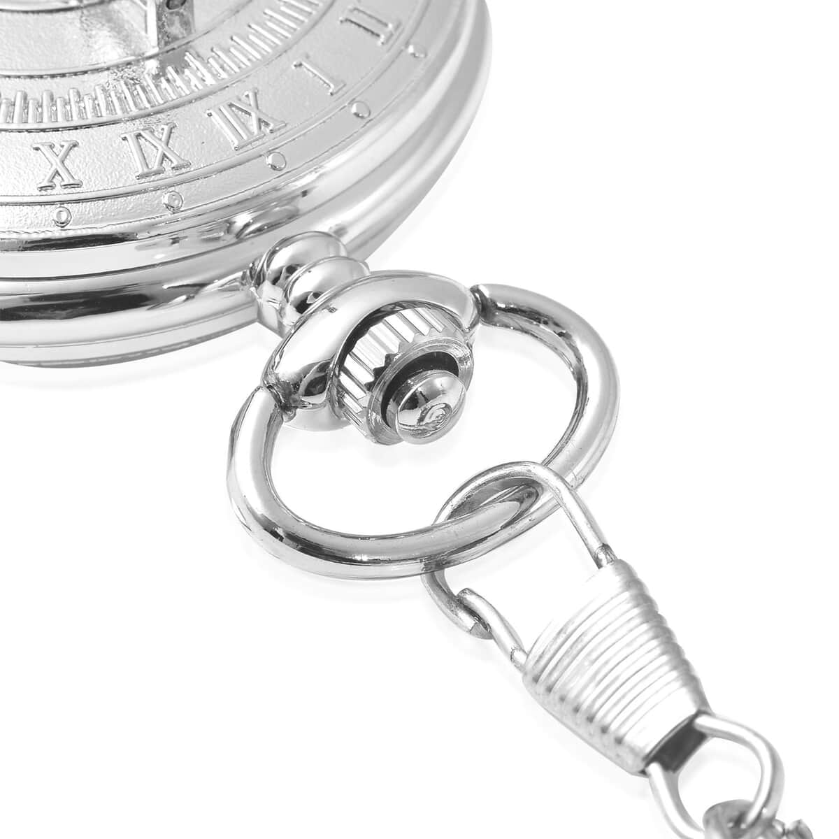 Strada Japanese Movement Compass Pattern Pocket Watch in Silvertone With Chain (14-18 Inches) (47.24 mm) image number 4