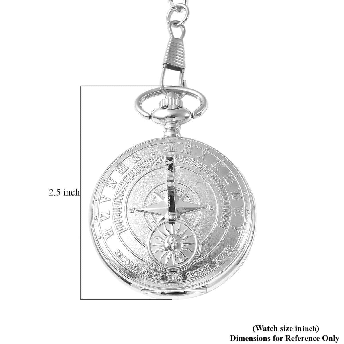 Strada Japanese Movement Compass Pattern Pocket Watch in Silvertone With Chain (14-18 Inches) (47.24 mm) image number 6