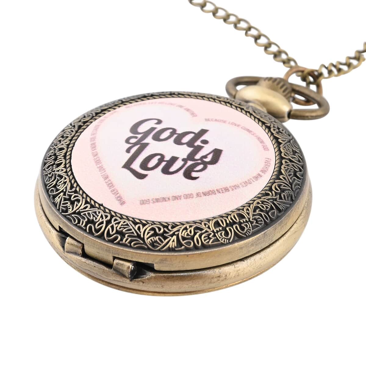 Strada Japanese Movement Nude Pink God is Love Pocket Watch with Chain in Antique bronze (31 Inches) image number 2