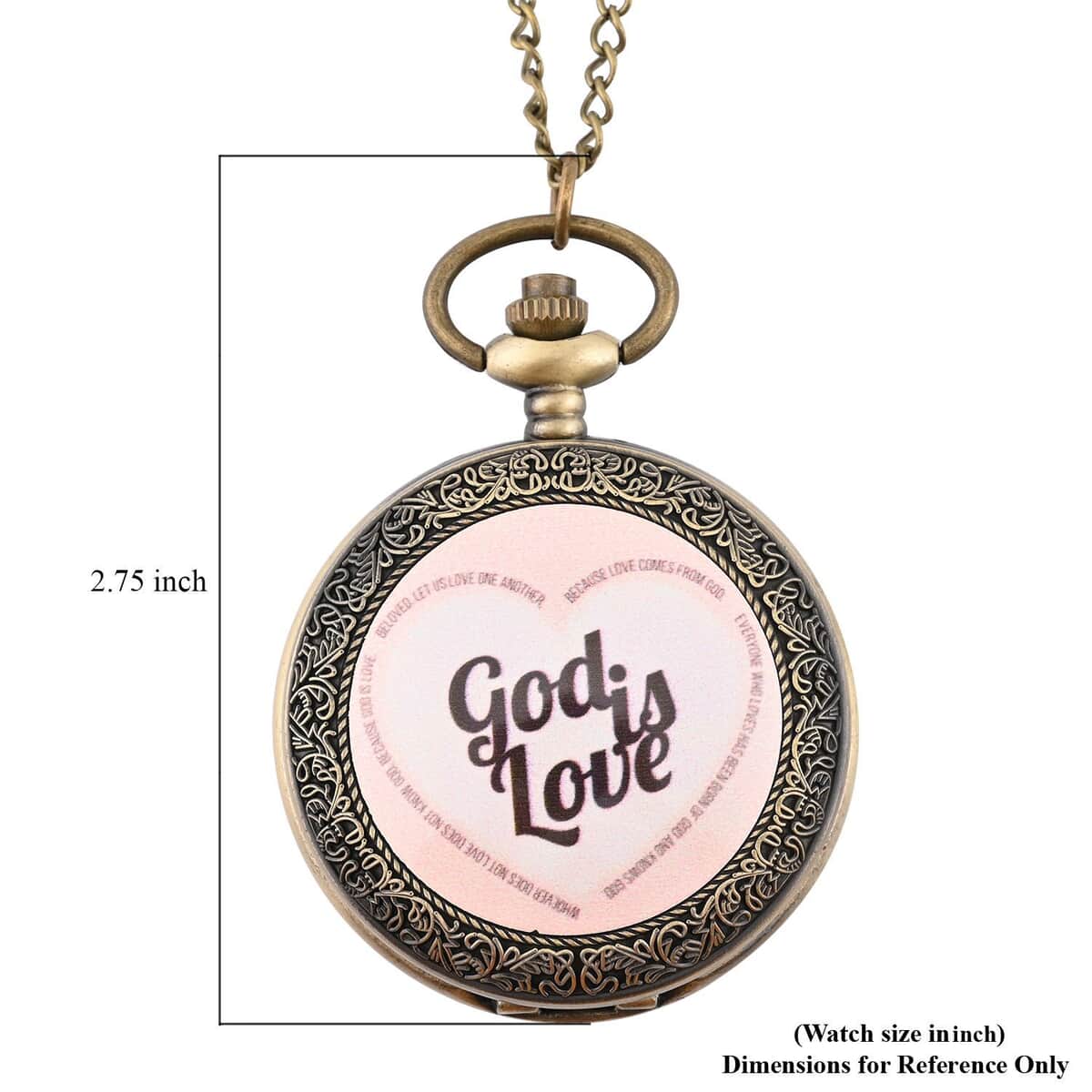 Strada Japanese Movement Nude Pink God is Love Pocket Watch with Chain in Antique bronze (31 Inches) image number 6