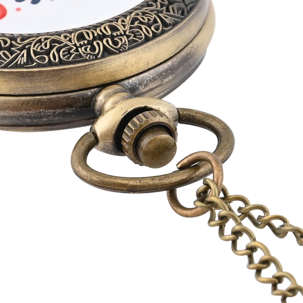 Strada Japanese Movement White Bottom All Love Text Pattern Pocket Watch with Antique Bronze Chain (31 Inches) image number 5