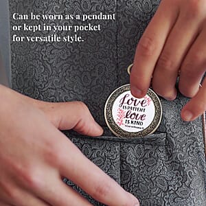 Strada Japanese Movement White Bottom Love Text Pattern Pocket Watch with Antique Bronze Chain (31 Inches)