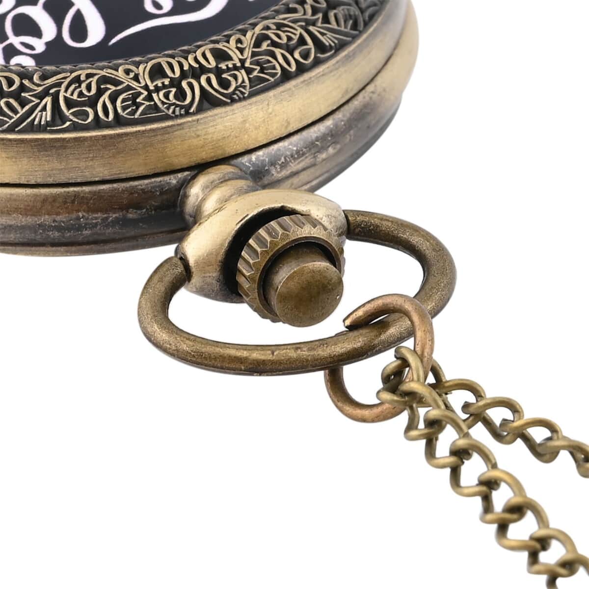 Strada Japanese Movement Black Bottom His Love Text Pattern Pocket Watch with Antique bronze Chain (31 Inches) image number 5