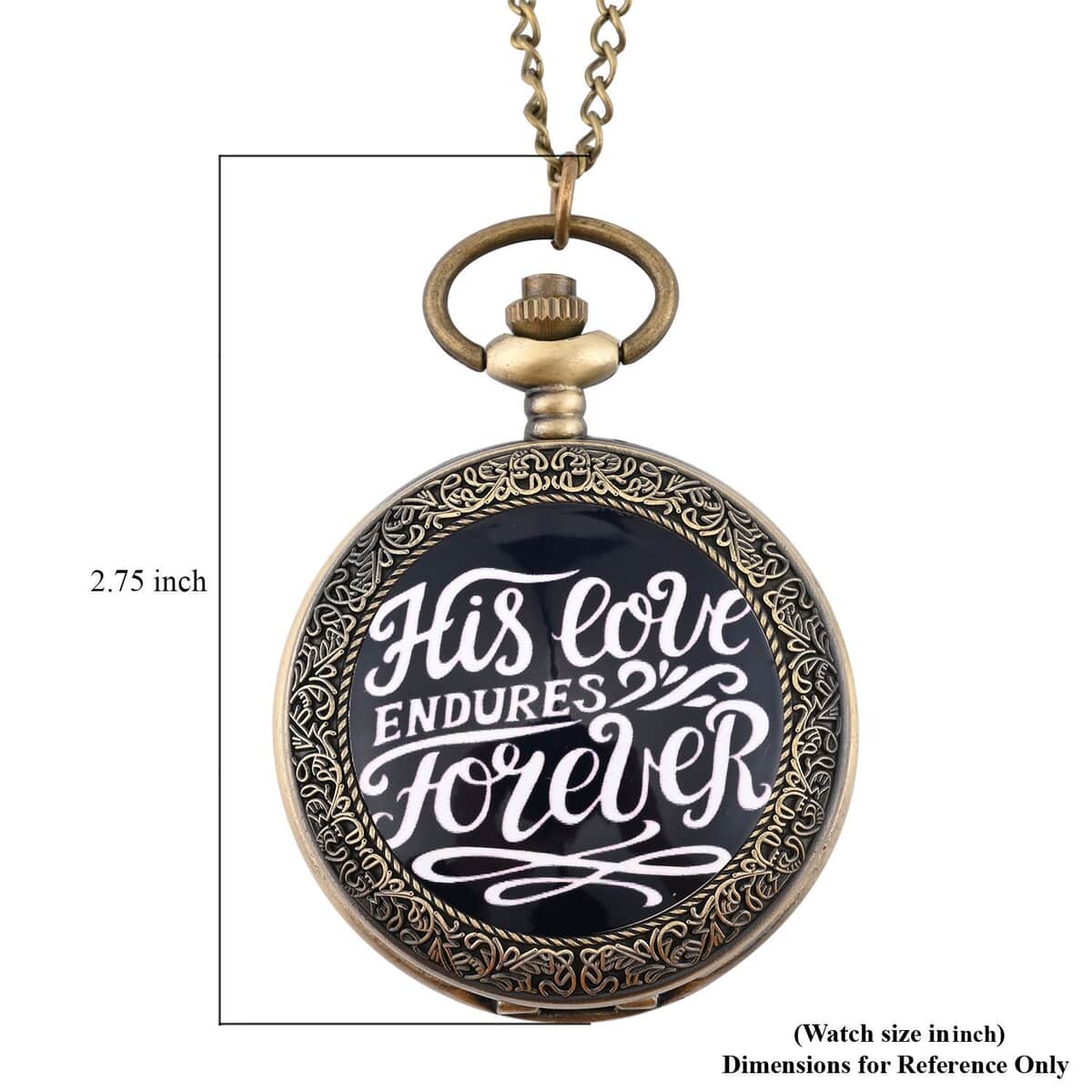 Strada Japanese Movement Black Bottom His Love Text Pattern Pocket Watch with Antique bronze Chain (31 Inches) image number 6