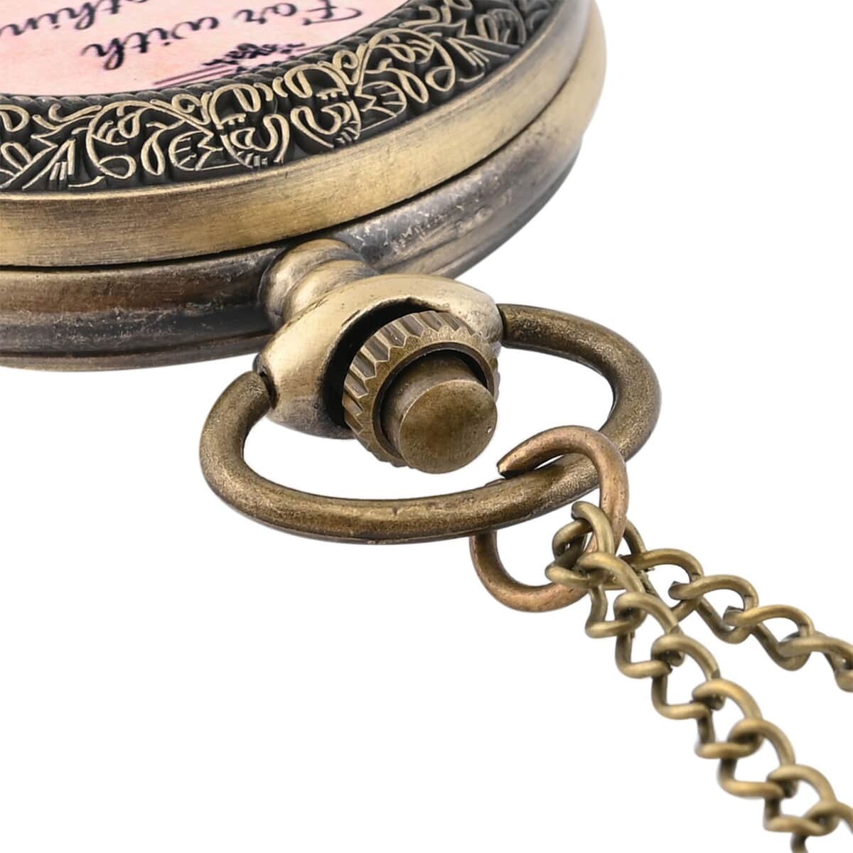 Strada Japanese Movement Nude Pink Bottom with God Text Pattern Pocket Watch with Antique Bronze Chain (31 Inches) image number 5