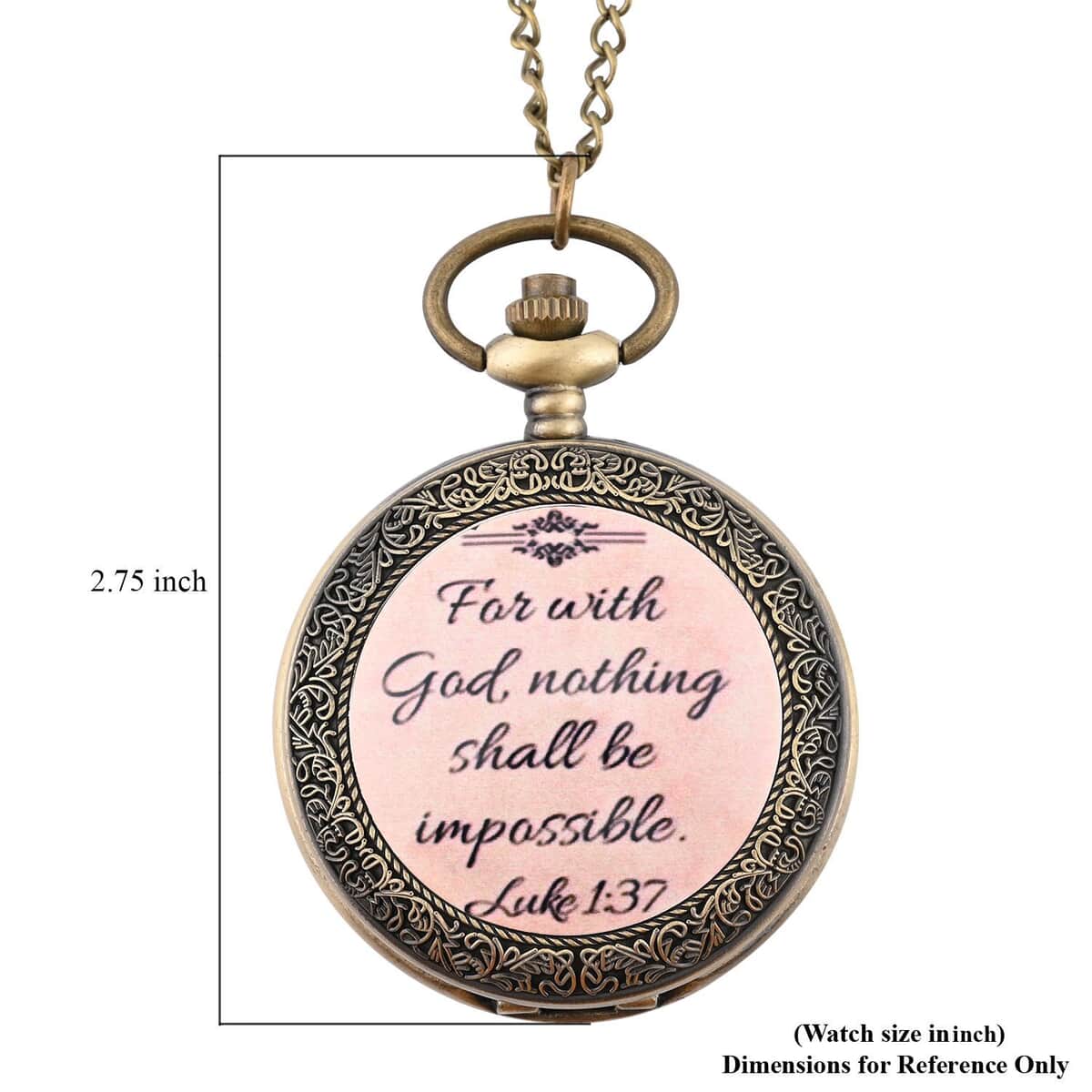 Strada Japanese Movement Nude Pink Bottom with God Text Pattern Pocket Watch with Antique Bronze Chain (31 Inches) image number 6