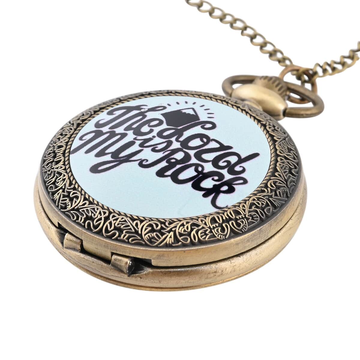 Strada Japanese Movement Light Blue Bottom Text Pattern Pocket Watch with Antique Bronze Chain (31 Inches) image number 2