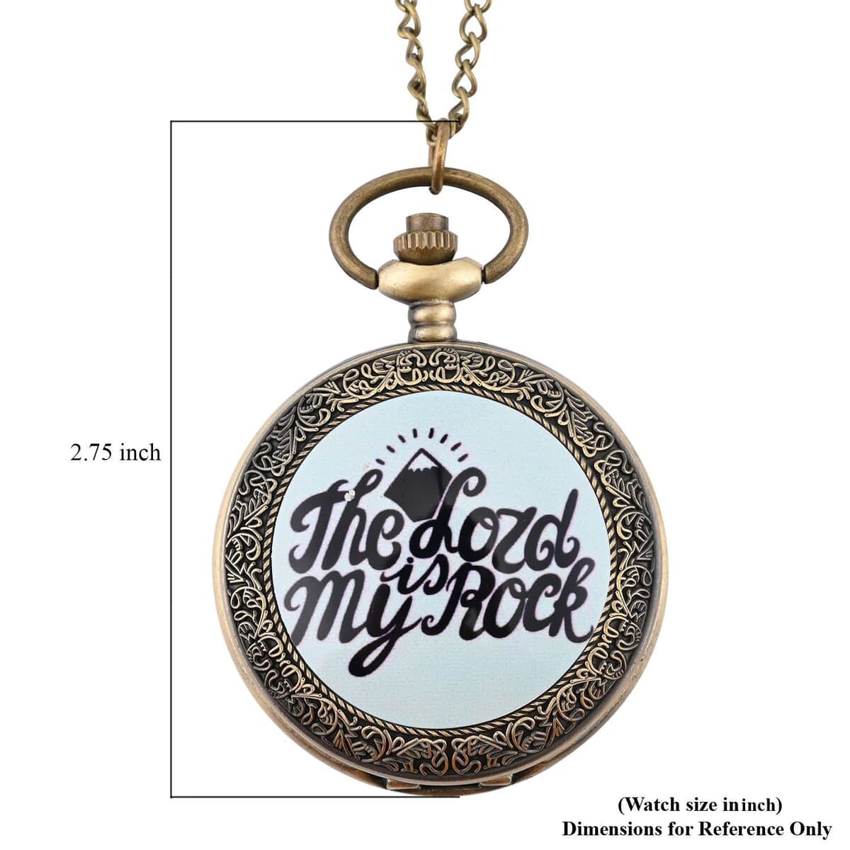 Strada Japanese Movement Light Blue Bottom Text Pattern Pocket Watch with Antique Bronze Chain (31 Inches) image number 6