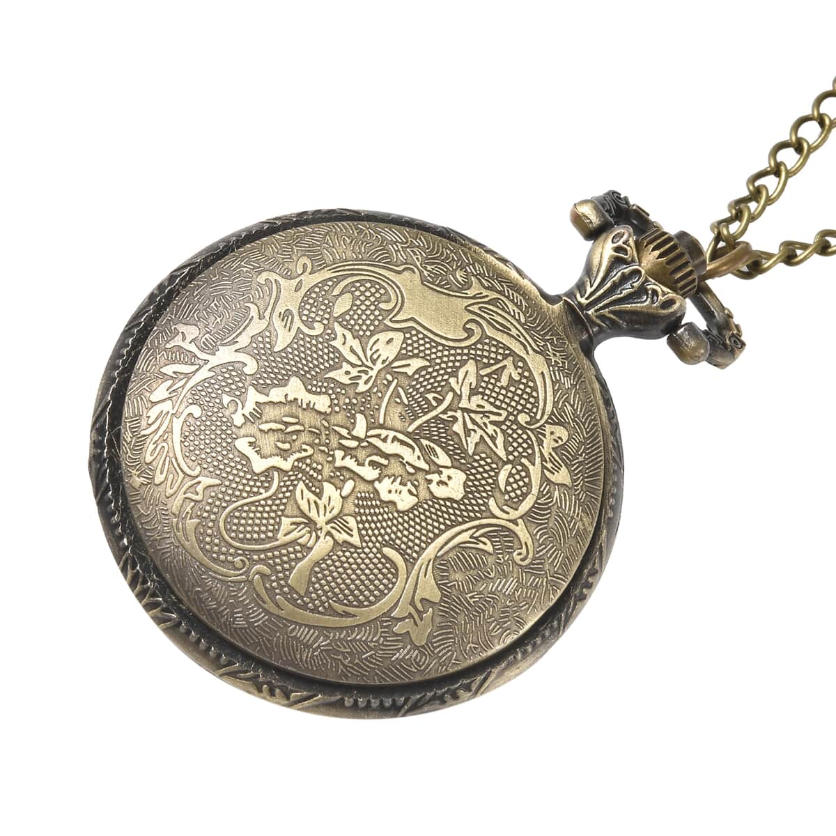Strada Japanese Movement Inspirational Cross Pattern Pocket Watch in Bronze Color with Chain (31 Inches) image number 3