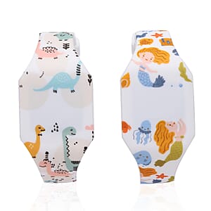 Set of 2 Strada Electronic Movement LED Watch with Dinosaur and Mermaid Pattern Silicone Strap
