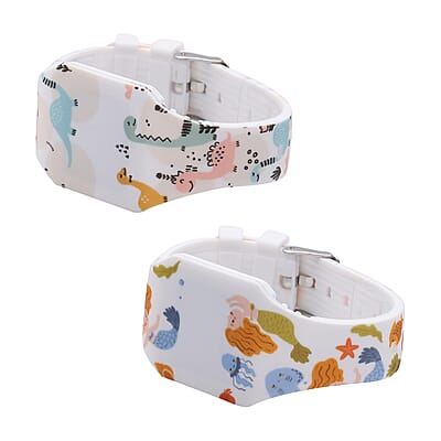 Set of 2 Strada Electronic Movement LED Watch with Dinosaur and Mermaid Pattern Silicone Strap
