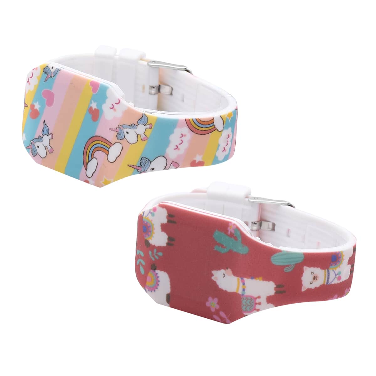 Set of 2 Strada Electronic Movement LED Watch with Alpaca and Unicorn Pattern Silicone Strap image number 2