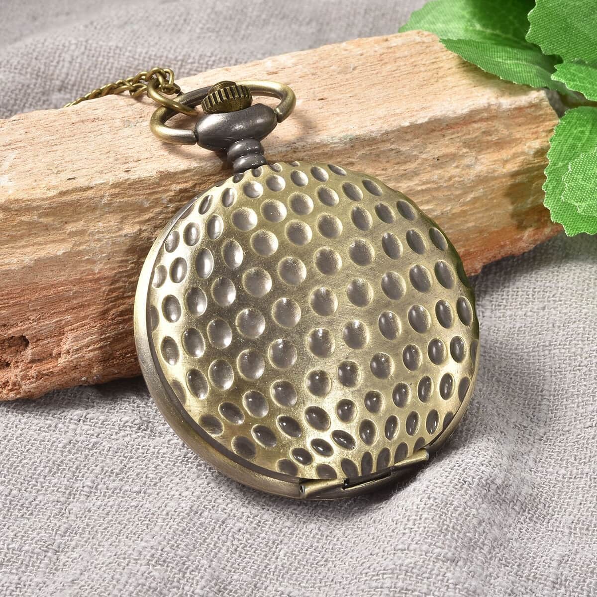 Strada Japanese Movement Golfball Pattern Pocket Watch with Chain (31 Inches) image number 1