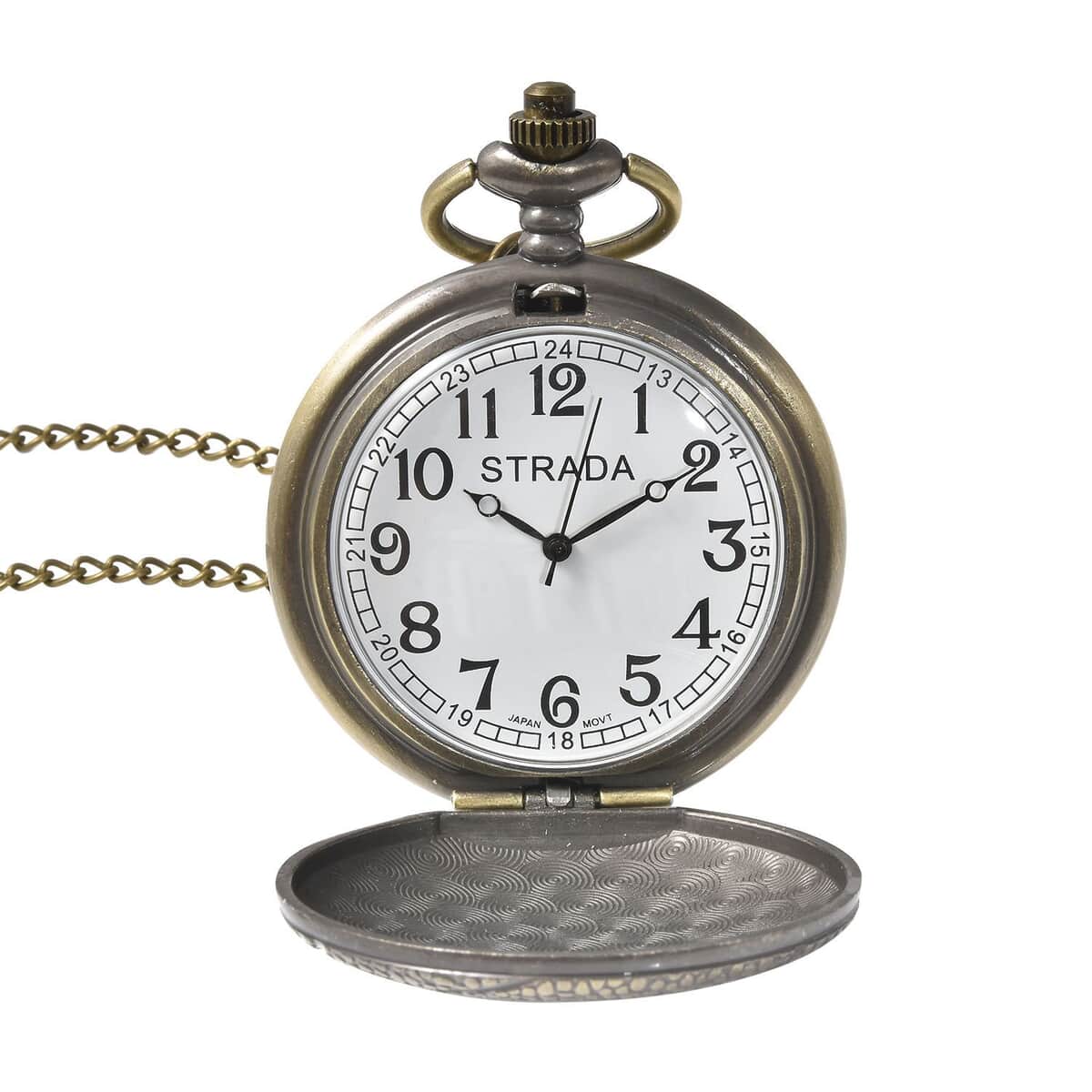 Strada Japanese Movement Golfball Pattern Pocket Watch with Chain (31 Inches) image number 4