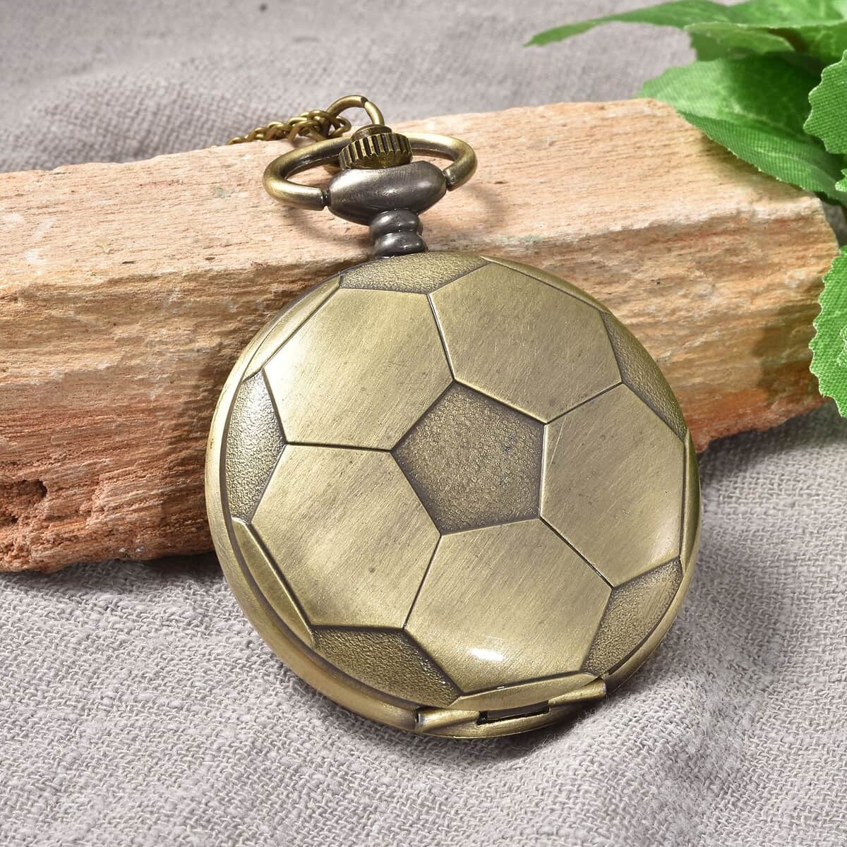 Strada Japanese Movement Soccer Pattern Pocket Watch with Chain (31 Inches) image number 1