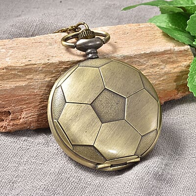 Strada Japanese Movement Soccer Pattern Pocket Watch with Chain (31 Inches)