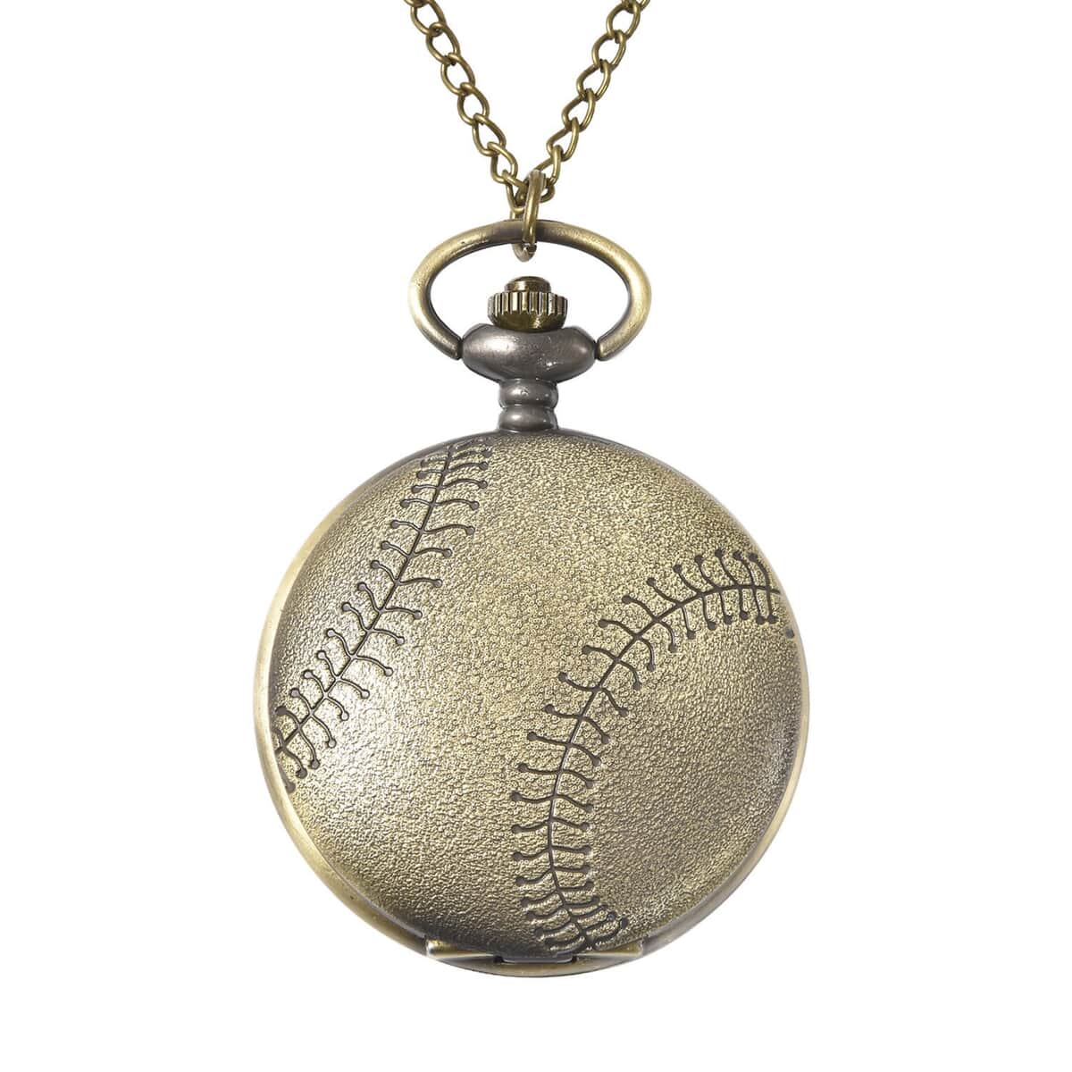 Strada Japanese Movement Baseball Pattern Pocket Watch with Chain (31 Inches) image number 0