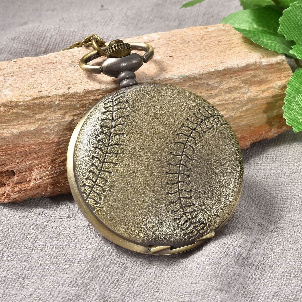 Strada Japanese Movement Baseball Pattern Pocket Watch with Chain (31 Inches) image number 1