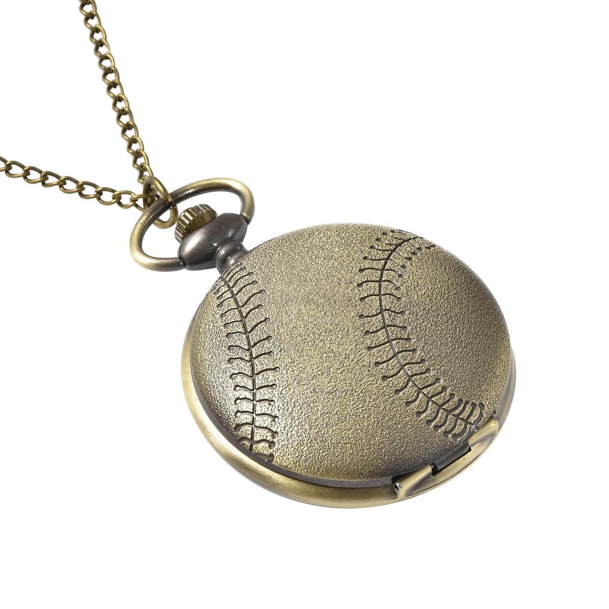 Strada Japanese Movement Baseball Pattern Pocket Watch with Chain (31 Inches) image number 2