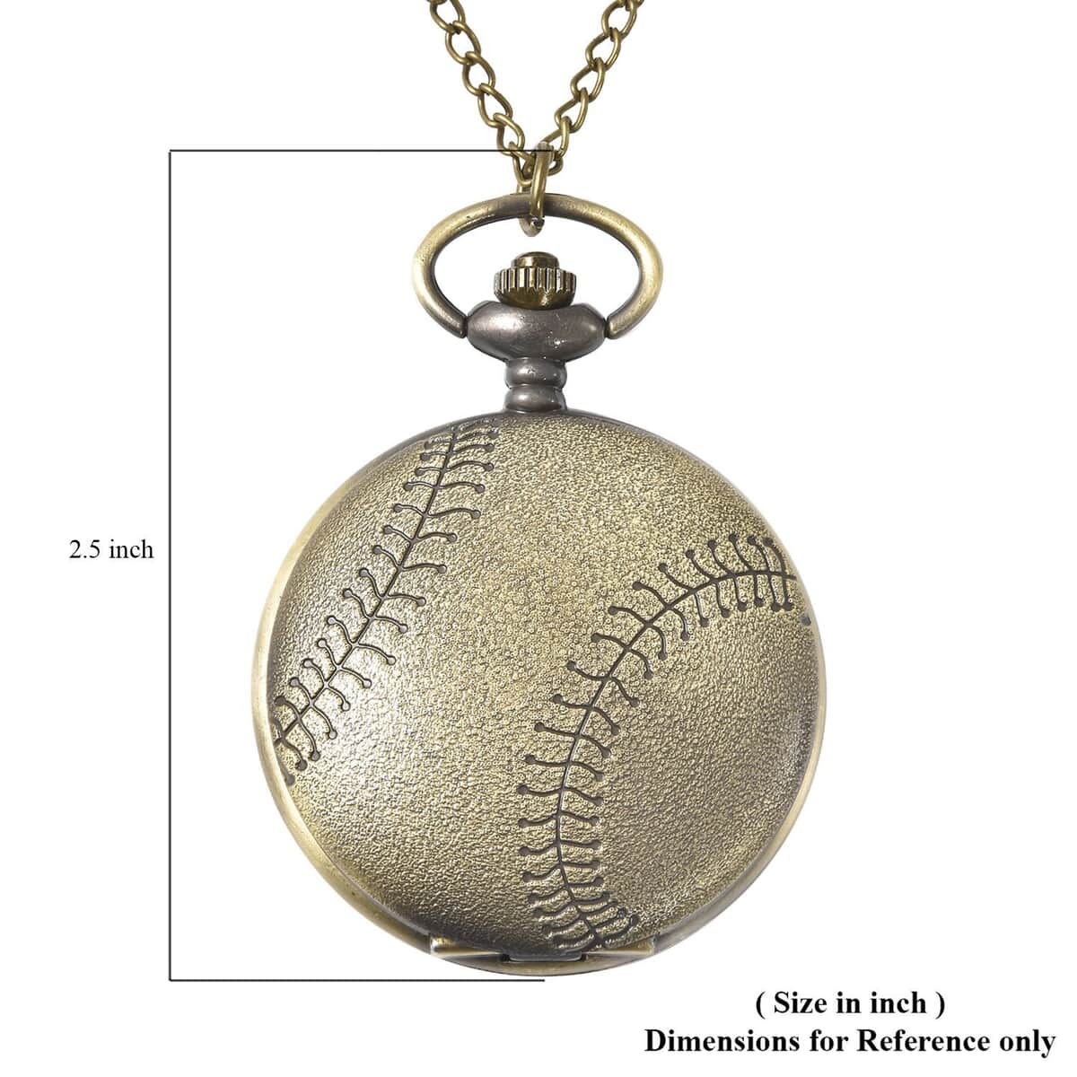 Strada Japanese Movement Baseball Pattern Pocket Watch with Chain (31 Inches) image number 5