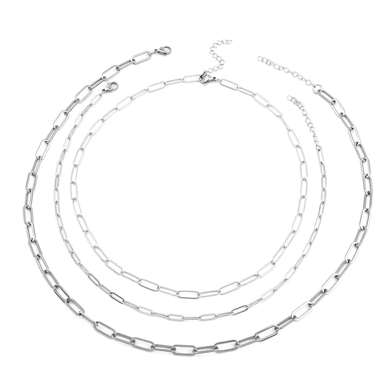 EverTrue Set of 3 Paper Clip Chain in Stainless Steel, Stainless Steel Chain, Birthday Gifts For Her (16, 20 and 24 Inches) with 2 In Extender