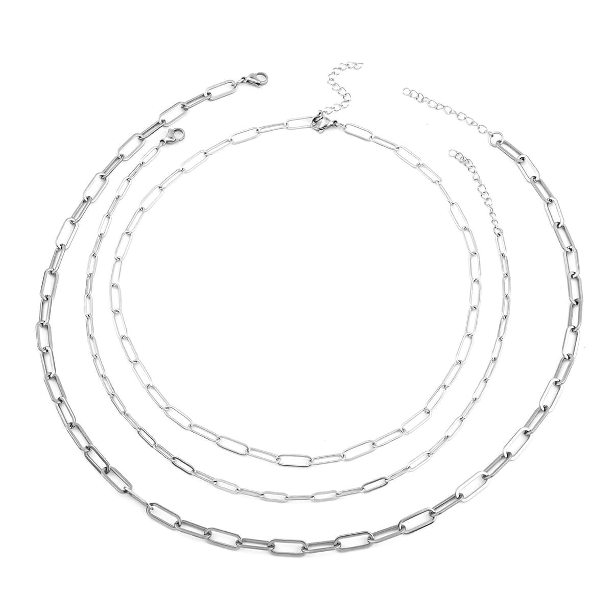 Set of 3 Paper Clip Chain Necklace 16, 20 and 24 Inches in Stainless Steel image number 0